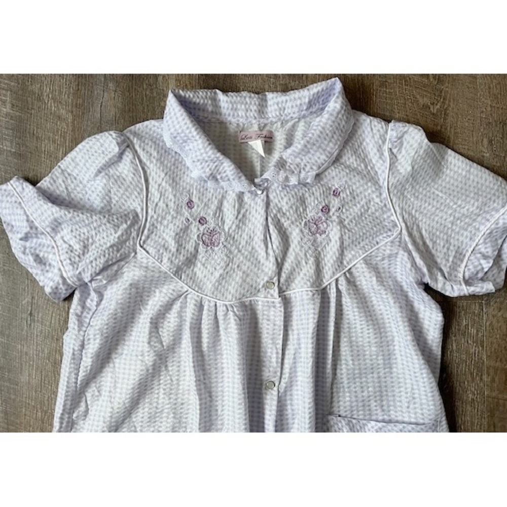 Lati Fashions robe housecoat mumu night gown sleepwear purple gingham size L - Picture 2 of 6
